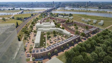 Vogelvlucht impressie vanuit de toekomstige hoogbouw van Blent