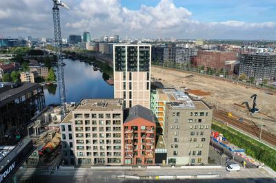 Drone foto K2 en Inntel Oostenburgereiland Amsterdam Heijmans