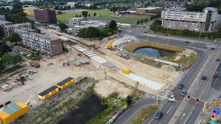 Dronebeeld winkelsteeg Nijmegen werkzaamheden Heijmans