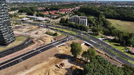 Dronebeeld Winkelsteeg Nijmegen werkzaamheden Heijmans
