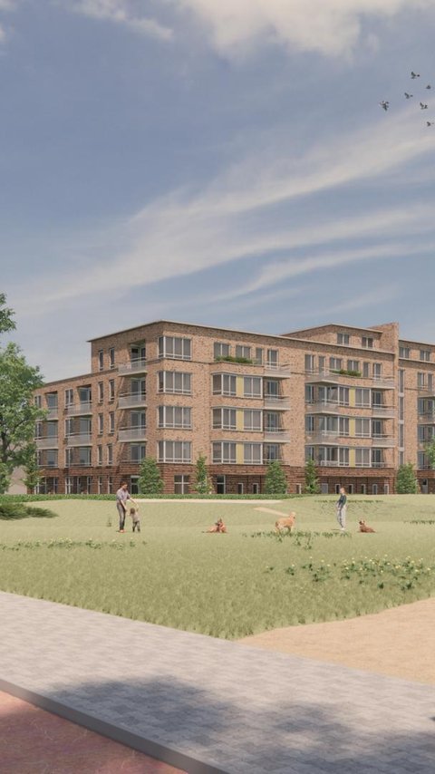 Een sfeerimpressie van een straat in Utrecht waar 190 woningen worden gebouwd door Heijmans.