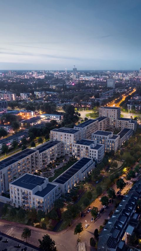 INCK Eindhoven. 400 woningen op het voormalig terrein van het Grafisch Lyceum aan de Humperdincklaan, in de wijk Blaarthem.
